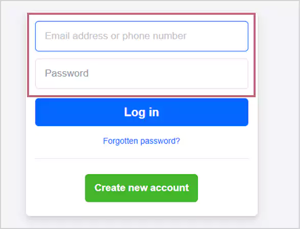 Log in to your Facebook account