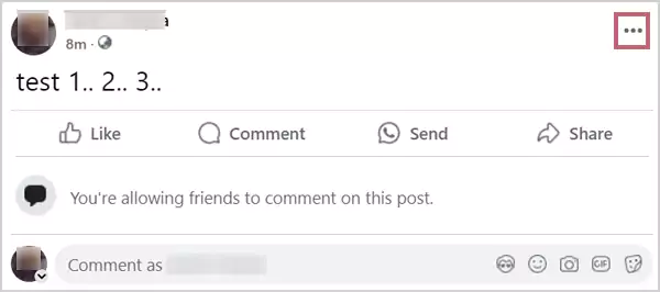 Navigate to the post you want to turn off comments on and click on the Horizontal Ellipses in the top right corner