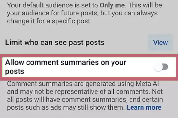 Turn off the toggle of the Allow comment summaries on your posts option