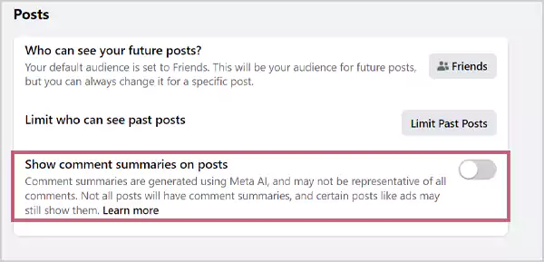 Turn off the toggle right after the Allow comment summaries on your posts option