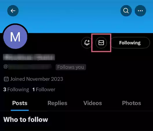 Select the Message Icon on the profile