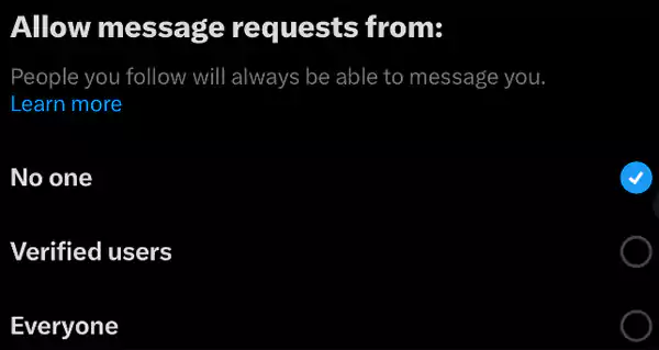 The allow message requests from option