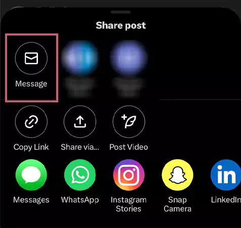 You can directly share the post with the last conversations or click on Message