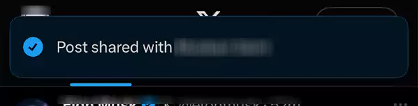 You’ll see this notification at the top of your screen once your post is shared in messages