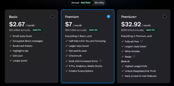 Choose between the two subscription plan Premium or Premium plus