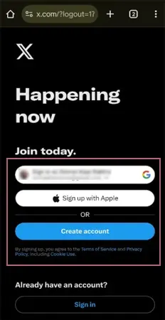 Log in to your Twitter account