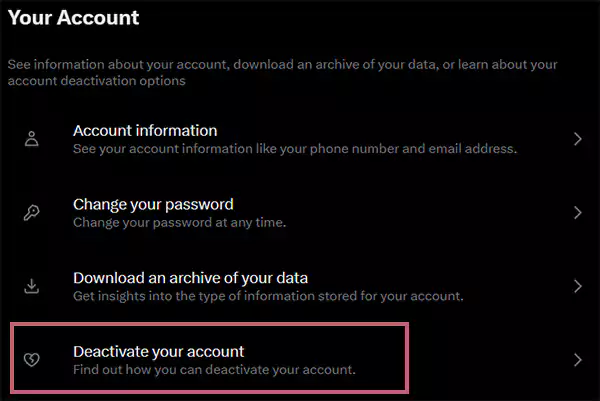 Click on Deactivate your account
