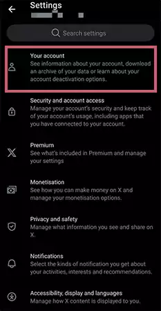 Go for the Your account option