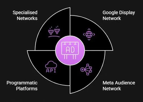  Image showcasing 4 benefits of display advertising.