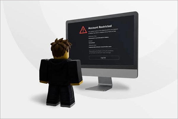 Image showing a Roblox notice that states a 2-hour, 14-minute ban.